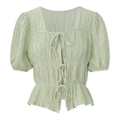 sly日系正反两穿系带泡泡袖衬衫