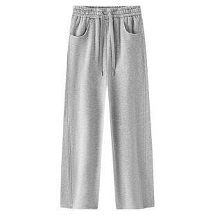 森马休闲裤女加绒裤子发热抑菌宽松弯刀裤25冬新款香蕉裤320G黑色