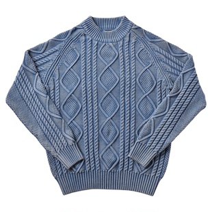 柴米重磅麻花扭花水手半高领毛衣全棉厚实洗褪针织衫美式复古咔叽