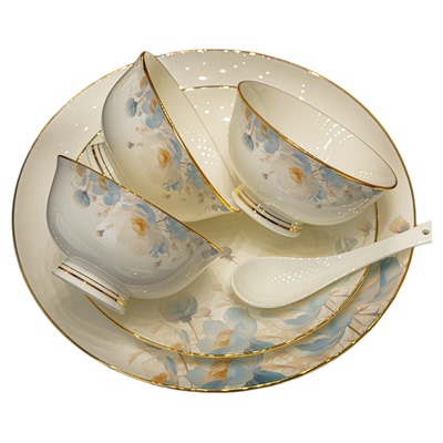 景德镇家用骨瓷碗碟套装2025新款餐具碗盘陶瓷釉下彩轻奢乔迁礼