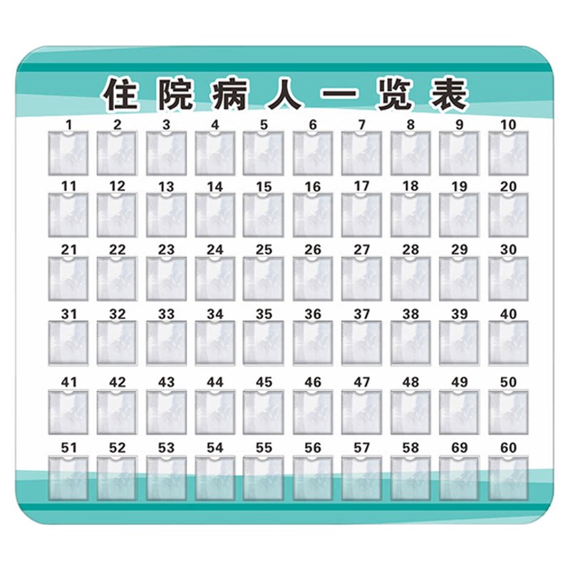医院住院病人一览表医院标识牌挂式住院患者信息登记卡片公示栏