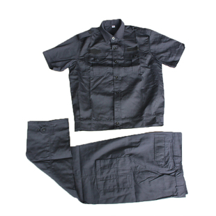 保安服夏季短袖黑色涤棉网格保安门卫巡查职业服装庄重结实耐穿