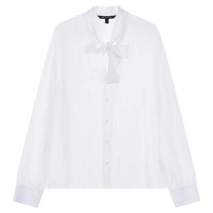 Armani/阿玛尼 秋冬新款女士蝴蝶结绑带薄款宽松长袖衬衫 300095