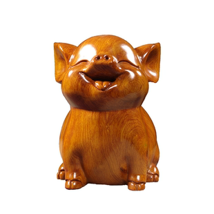 花梨木猪摆件存钱罐可存取木头可爱猪储蓄罐家居客厅装饰生日礼物