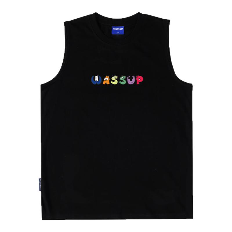WASSUP趣味字母印花背心上衣男夏