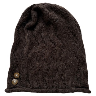 HTM帽子戏法款秋冬韩系显脸小羊毛混纺针织帽纽扣堆堆帽毛线冷帽