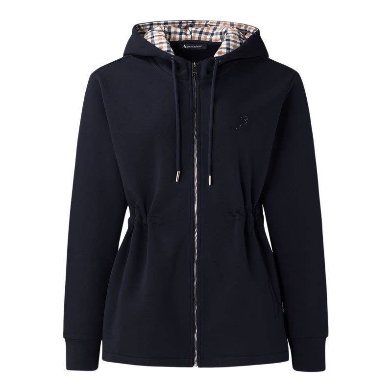 Aquascutum/雅格狮丹秋冬新品女士时尚简约修身开衫连帽卫衣气质