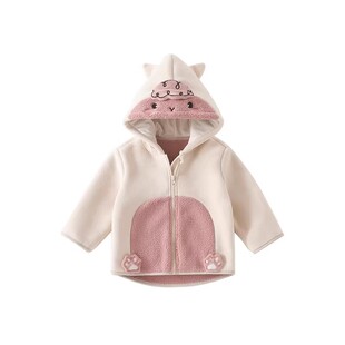 宝宝外套秋冬男童加绒冬装女童加厚毛绒上衣婴儿摇粒绒婴儿连帽