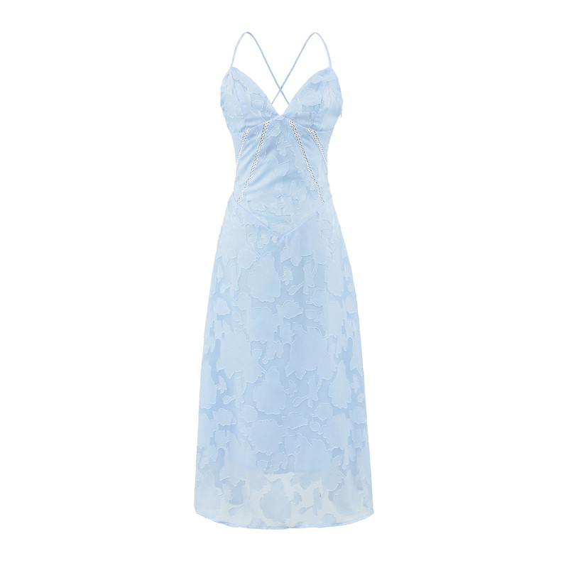 法式蕾丝拼接休闲吊带长裙