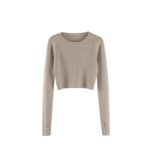 针织衫毛衣女2025秋季高腰超短款长袖小个子修身露脐内搭打底上衣