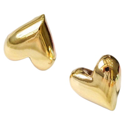 18K金心形素金耳钉爱心光面立体