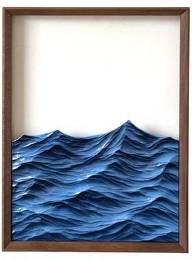 原创手工海浪日式中古立体装饰画
