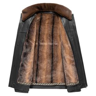 冬季海宁水貂内胆皮毛一体男士貂皮外套真皮皮衣男皮夹克加绒加厚