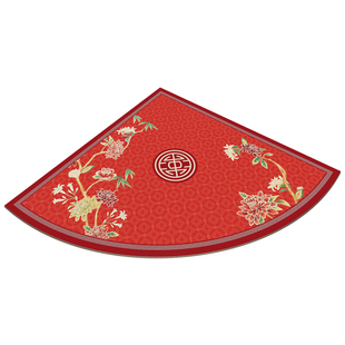 中式喜庆红色扇形厨房专用地毯防滑防油可擦免洗皮革转角地垫耐脏