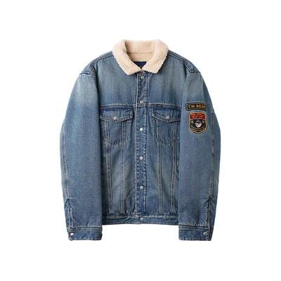 TeenieWeenie小熊男装休闲通勤牛仔拼接仿羊羔毛翻领夹克外套