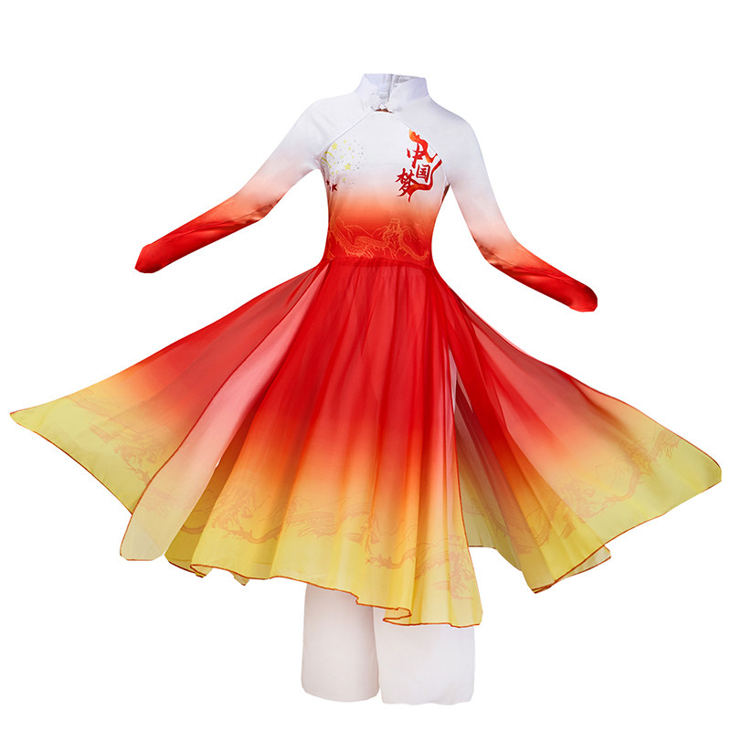 儿童合唱演出服中国风女童绸扇舞蹈服小学生红色爱国主题表演服装