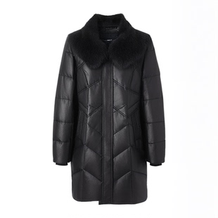 女士大码海宁真皮鹅绒服大狐狸毛领真皮皮衣显瘦外套绵羊皮妈妈装