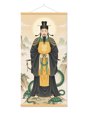新款真武大帝画像玄天上帝挂画玄武九天祖师天尊实木挂轴装饰墙画