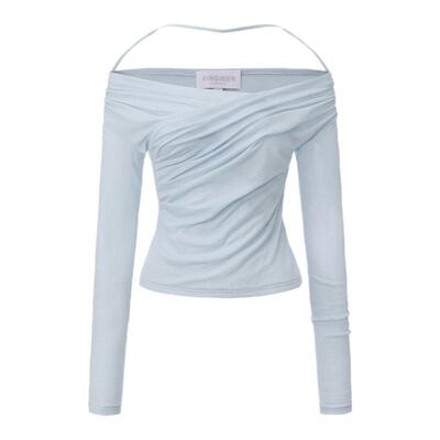 【徐如蓝同款】KINGWEN 2026春夏新款系带荡领褶皱休闲百搭上衣