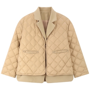 Mind Bridge女士短款西装领羽绒服2025年冬假两件拼接保暖外套