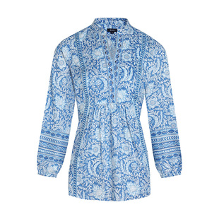 印度女装服饰民族风透气薄印花拓印立领短款上衣纯棉春夏服饰蓝色