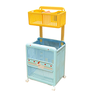 双层分区脏衣篓折叠家用小推车带轮洗衣篮浴室可分类脏衣服收纳筐