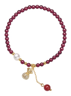 阿吉豆手链女钱袋石榴石珍珠手串