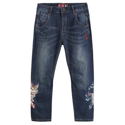 oniarai鬼洗 AW泥棒蓝女款神使の信刺绣女士牛仔长裤 21N0641