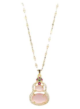 UNBEATEN粉色玉葫芦项链女2025新款新中式小众轻奢高级感锁骨链