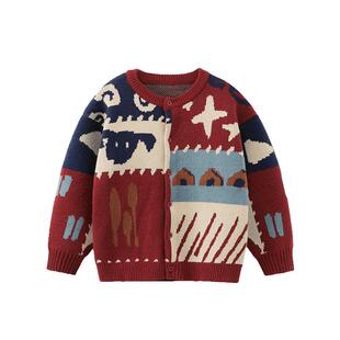 [骏马福裳][5K耐磨]齐齐熊男童开衫毛衣冬款宝宝上衣儿童外套女童