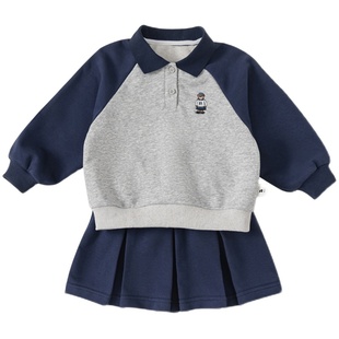 女童春装套装学院风2026新款儿童卫衣裙套装韩范女宝宝裙子洋气潮