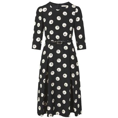 LANCY/朗姿春季新款收腰印花撞色桑蚕丝裙子女法式浪漫连衣裙