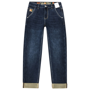 加绒加厚牛仔裤男款九分裤保暖厚款抓绒修身小脚弹力长裤古士狼