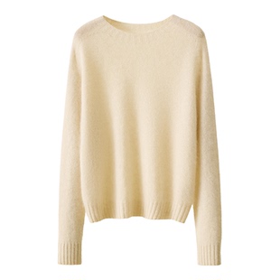 春竹秋冬新款100%绵羊毛无缝圆领纯色百搭合体长袖女士羊毛衫