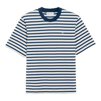 AMI PARIS 26春夏男女同款海军风蓝白条纹圆领短袖T恤衫 301574