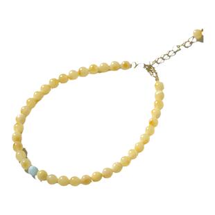 蜜蜡手串女男琥珀蜜蜡松石单珠散珠原石佛珠细手链情侣绿松石手链