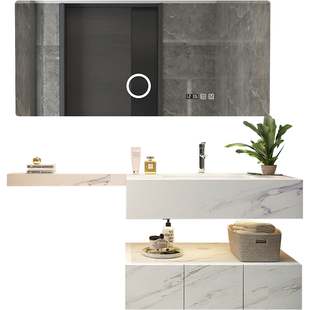 轻奢洗手盆柜浴室柜组合大理石台盆卫浴柜延长台面切角尺寸可定制