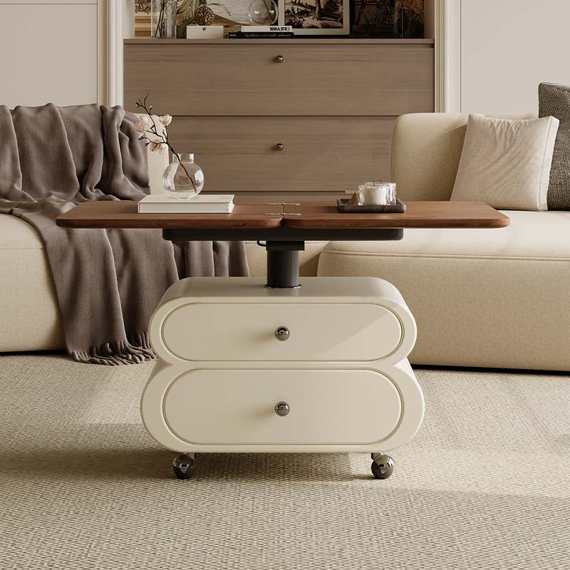 中古奶油风可折叠升降缦丘茶几家用小户型设计师可移动实木小推车