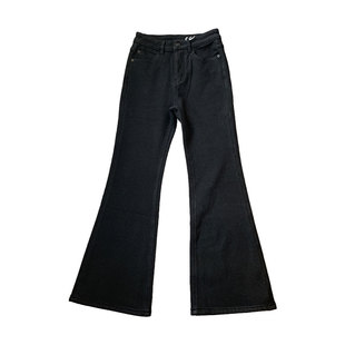 微喇微喇！加厚绒！黑色微喇牛仔裤女弹力高腰显瘦直筒九分微长裤