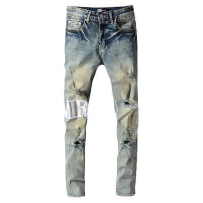 高街潮牌独特刺绣做旧水洗牛仔裤