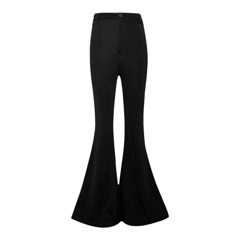 杨杨 黑色高腰弹力大喇叭休闲裤女春秋百搭紧身显瘦垂坠感长裤