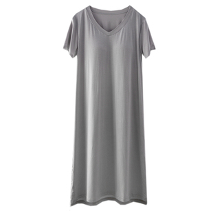 莫代尔带胸垫睡裙女士春夏季薄款短袖连衣裙子罩杯简约睡衣家居服