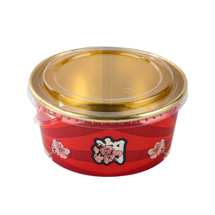 圆形一次性国潮金箔碗打包盒便当盒牛皮纸碗沙拉水果外卖食品饭盒
