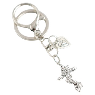 ins风交错爱心十字架钥匙扣y挂件辣妹潮女个性耳机壳小众包包挂饰