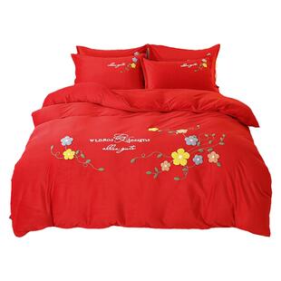 水晶绒大红色床上四件套结婚冬天牛奶绒双面绒宝宝绒婚庆床单被套