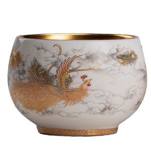 大师周鸿杰龙凤对杯掐金丝主人杯茶杯鎏金纯金高端24k金丝龙凤杯