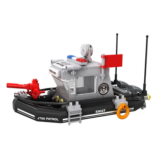 特警巡逻艇海上军事橡皮艇拼装积木船模型警察特种兵人仔儿童玩具