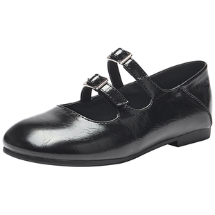 热风黑色玛丽珍鞋女鞋2026年春季新款百搭浅口单鞋配裙子小皮鞋