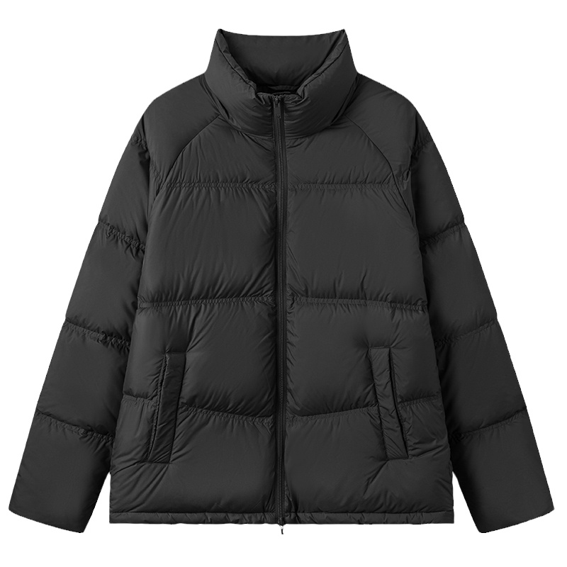 森马羽绒服男士冬季新款三防情侣时尚加厚短款黑色立领外套面包服
