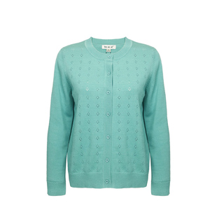 中年女装2025秋装新款时尚浅绿色桑蚕丝针织开衫妈妈长袖百搭上衣